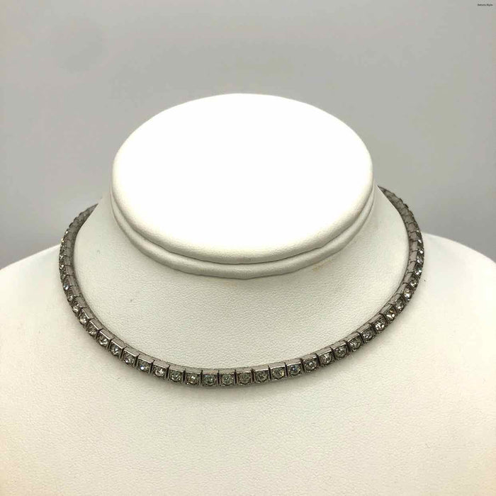 VINTAGE Sterling Silver Crystal Choker 14" ss Necklace