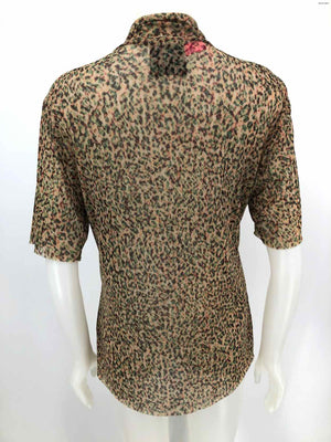 JOHNNY WAS Green Brown Mesh Print Mock Neck Size X-LARGE Top