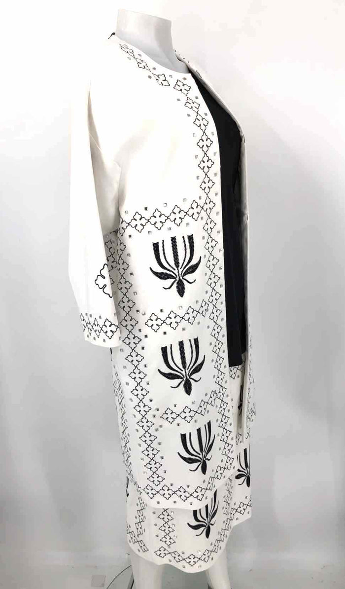 MALENE BIRGER White & Black Clear Silk Embroidered Skirt & Jacket 3PC Set