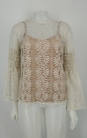 JOSEPH RIBKOFF White Tan Lace Longsleeve Size 8  (M) Top