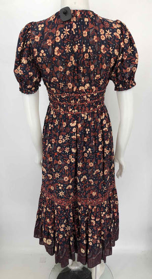 ULLA JOHNSON Navy Brown & Beige Floral Maxi Length Size 0  (XS) Dress