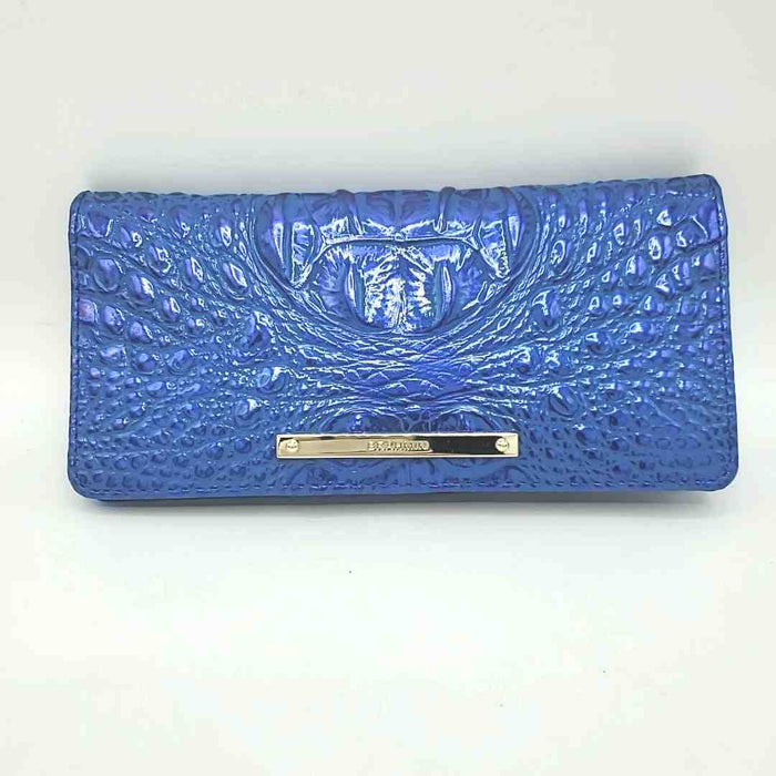 BRAHMIN Royal Blue Leather Mock Croc Fold Over Wallet