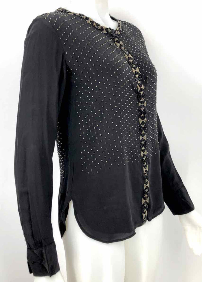 ANTIK BATIK Black Gold Silk Bead Trim Size X-SMALL Top