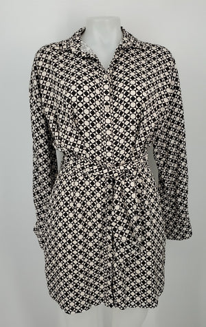 MON RENN White Black Print Longsleeve Size SMALL (S) Dress