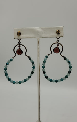 SUNDANCE Turquoise Glass Garnet Beaded Dangle Earrings