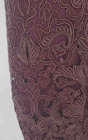 TADASHI SHOJI Plum Embroidered Short Sleeves Size 4  (S) Dress