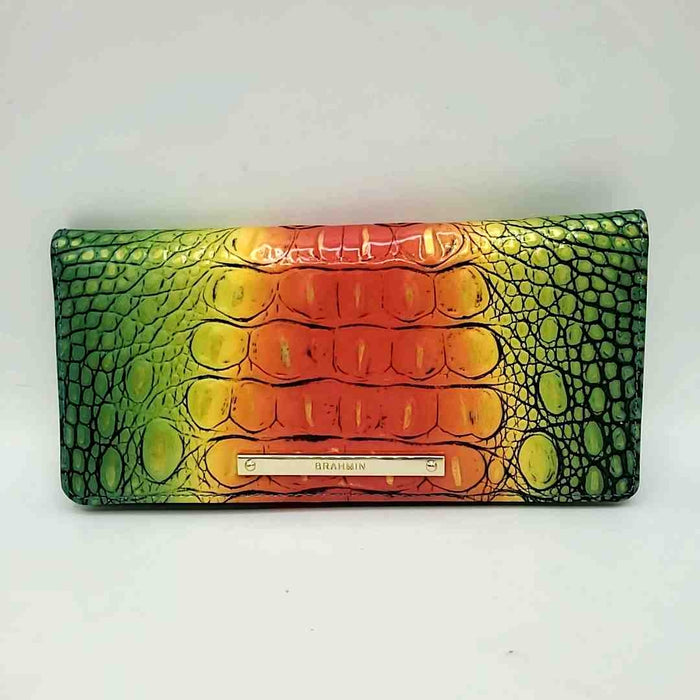 BRAHMIN Orange Green Yellow Leather Fold Over Wallet