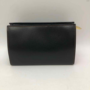 YSL - YVES ST LAURENT Black Brown Leather Monogram Cosmetic Pouch 6 in 4" Wallet