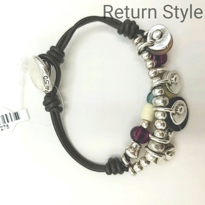 UNO DE 50 Brown Silver Pre Loved Beaded Bracelet