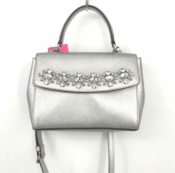 MICHAEL KORS Silver Leather Pre Loved Rhinestone Crossbody Purse