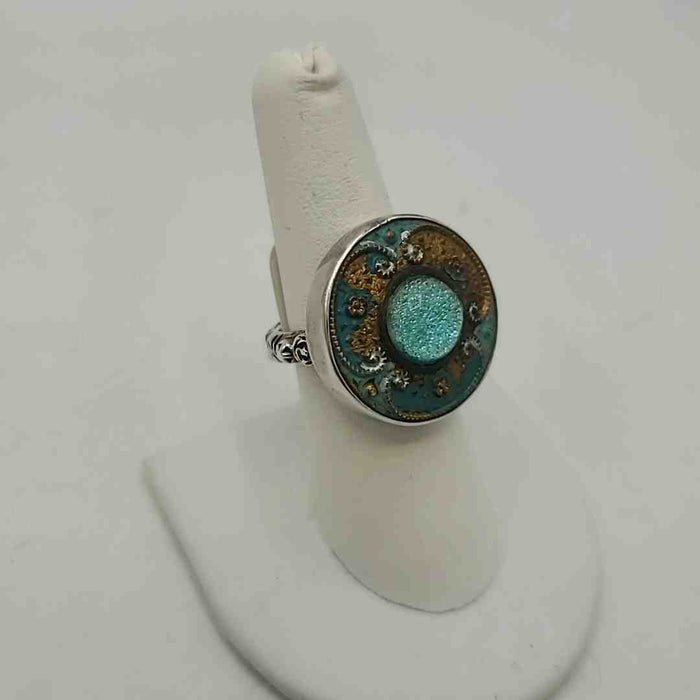 Silver Blue Multi ss Ring sz8