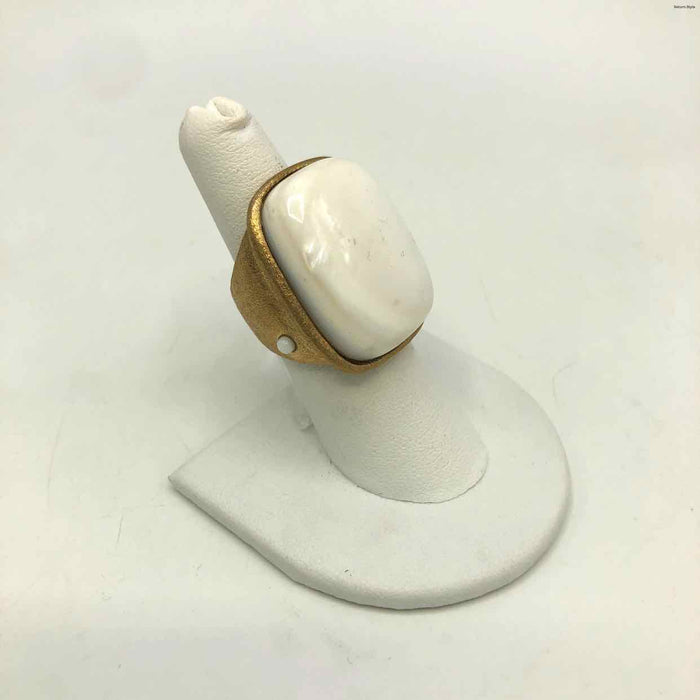 RIVKA FRIEDMAN White Goldtone Mother of Pearl Ring Sz 8