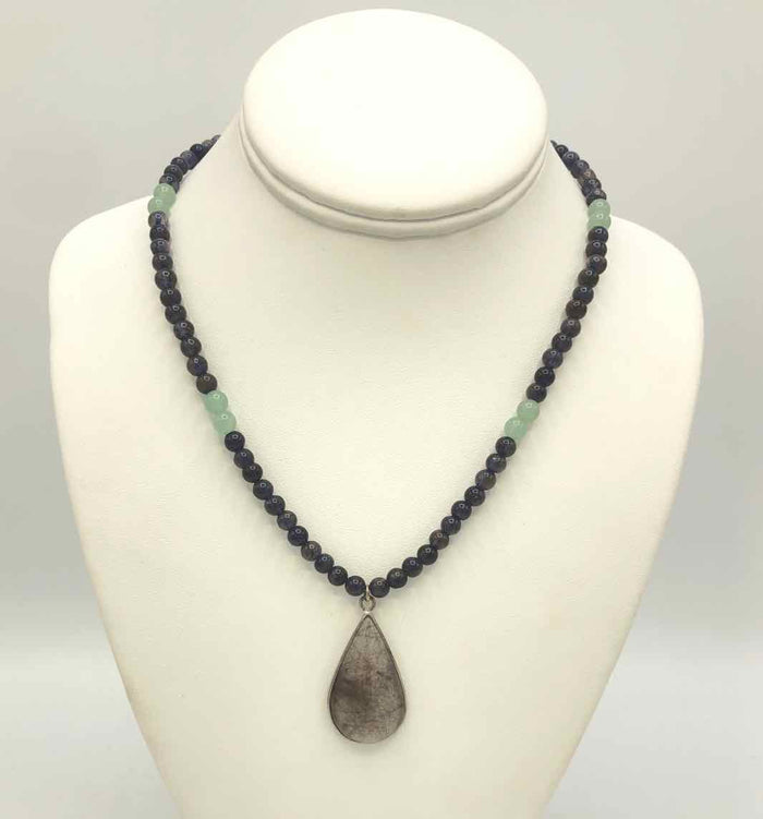 ENERGY MUSE Black Green Rutilated Quartz 18" ss Necklace