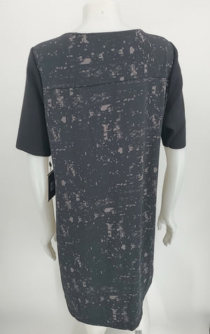 ELIE TAHARI Black Gray Print Short Sleeves Size X-LARGE Dress