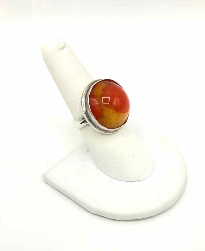 Orange Sterling Silver Circle SZ 7.5 Ring SS