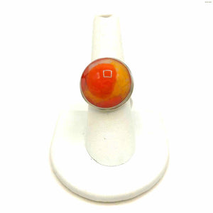 Orange Sterling Silver Circle SZ 7.5 Ring SS