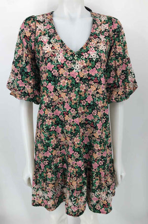 JOHNNY WAS Green Pink Multi Floral Short Sleeves Size X-SMALL Dress