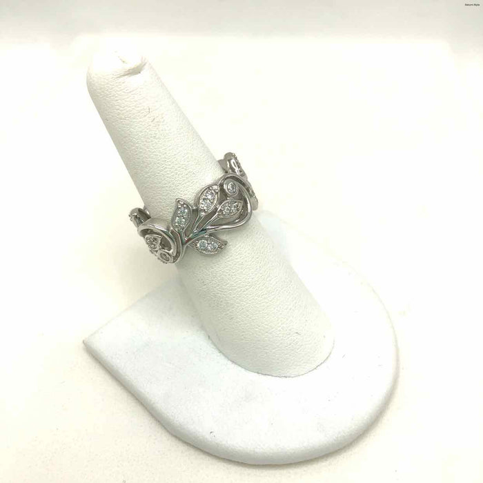 SWAROVSKI Silvertone Crystal Leaf Design Ring Sz 7