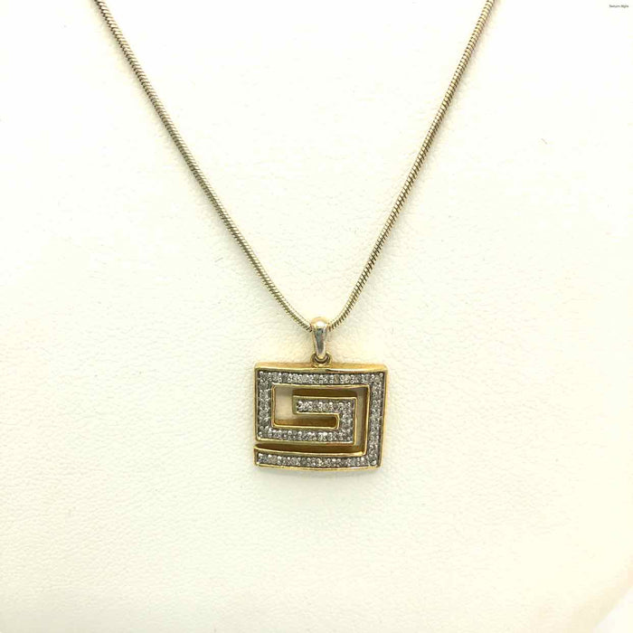 Goldtone Diamond Pre Loved Greek Key ss Necklace