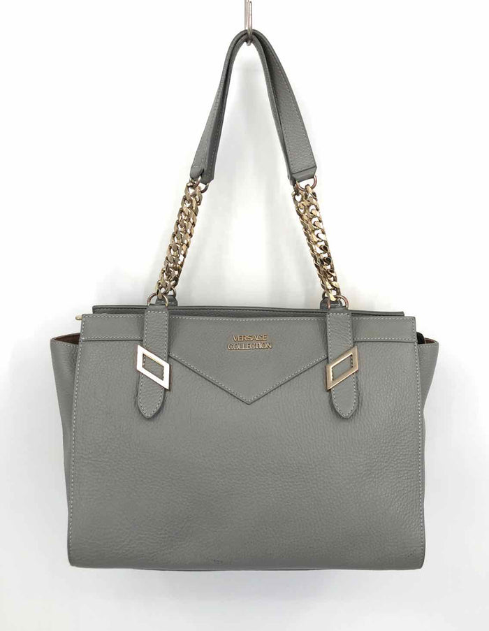 VERSACE Gray Gold Pebbled Leather Pre Loved Purse