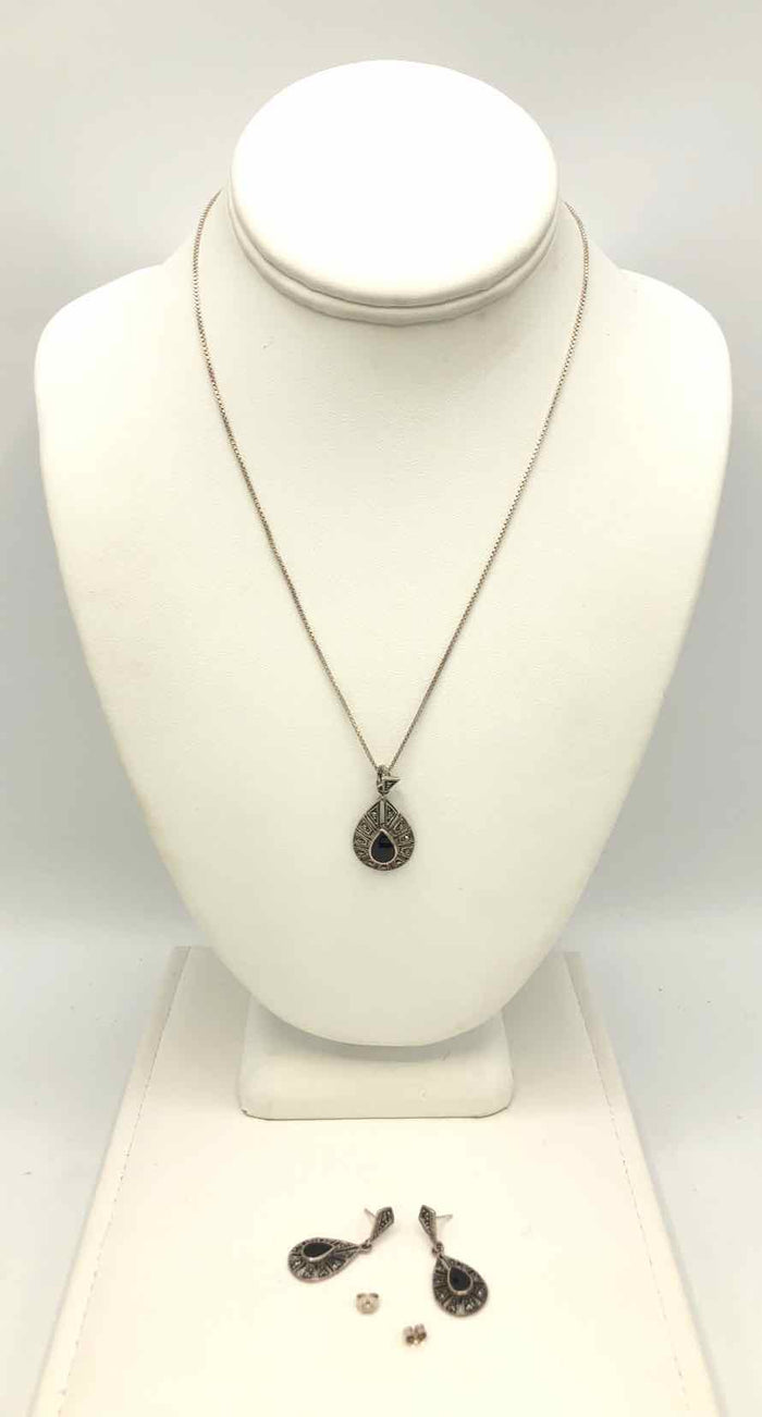 Black Sterling Silver Markasite Teardrop SS Necklace set