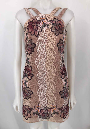 FOXIEDOX Beige Pink Multi Lace Embroidered Sleeveless Size 6  (S) Dress