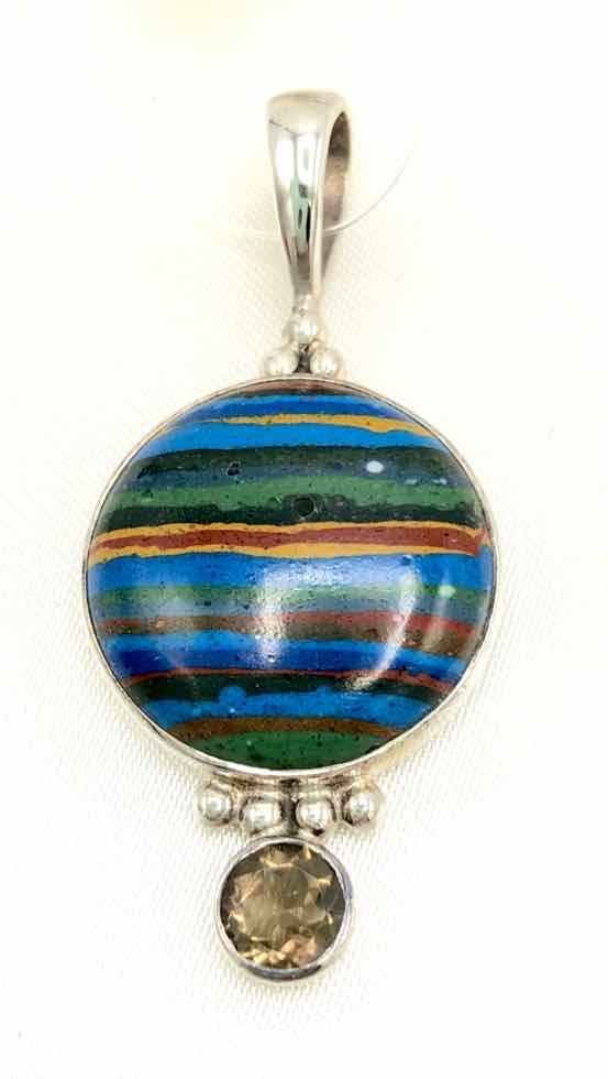 Blue Multi Sterling Silver Stripe ss Pendant