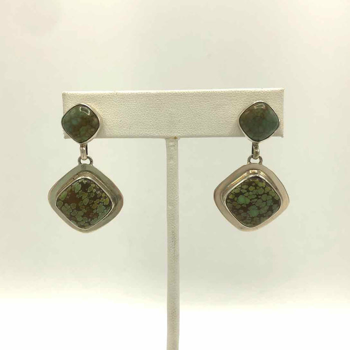 Green Brown Sterling Silver Post w/Drop ss Earrings