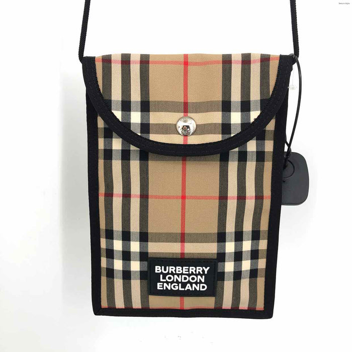 BURBERRY Tan Red & Black Nova Check Small Crossbody Purse