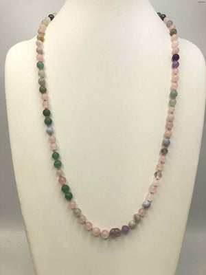 Pink Green Stone Beads Necklace