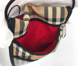 BURBERRY Tan Red & Black Nova Check Small Crossbody Purse