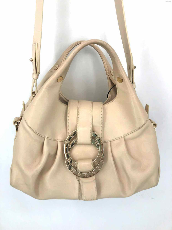 BVLGARI Cream Silver Leather Pre Loved Satchel Purse