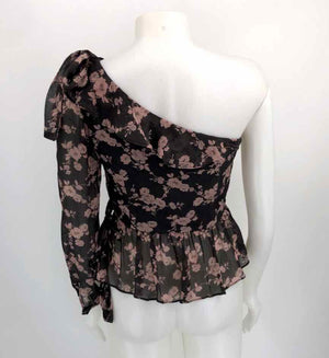 FOR LOVE & LEMONS Gray Pink Silk Floral One Shoulder Size SMALL (S) Top