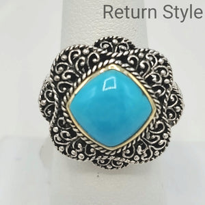 Blue Sterling Silver Filagree SZ 9 Ring SS