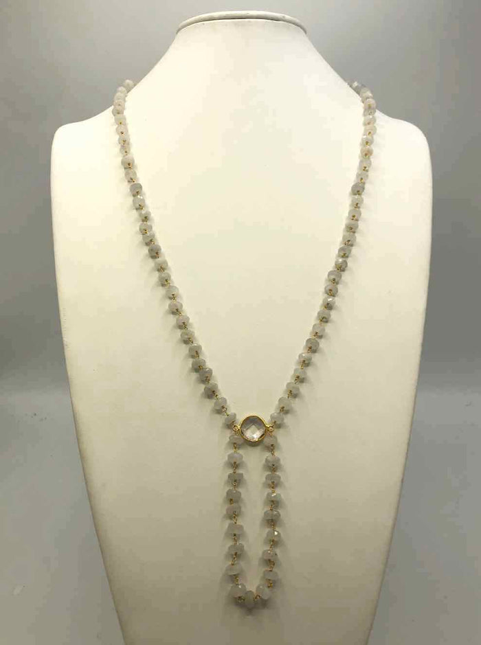 SACRED JEWELS Goldtone Rainbow Moonstone Beaded 34" Necklace