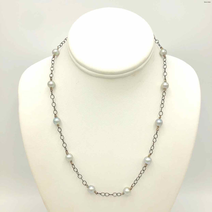 White Gunmetal Pearl Sterling Silver 18" SS Pearl Neck