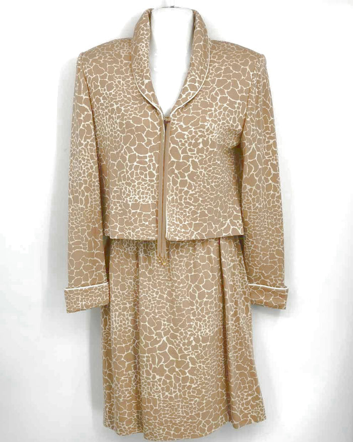 ST. JOHN Beige Tan Print Hook & Eye Closure Women Size 4/8 Jacket