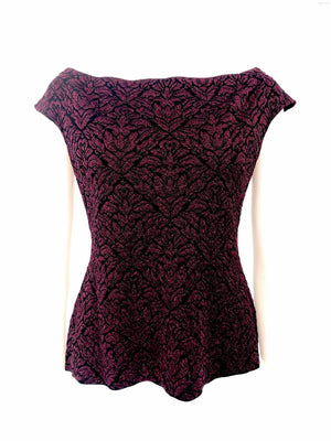 ST. JOHN Black Burgundy Textured Size MEDIUM (M) Top