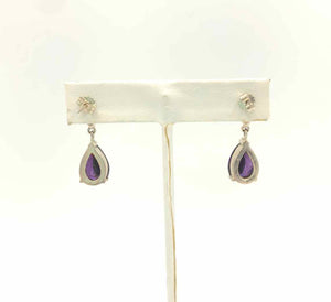 Sterling Silver Drop Purple Cubic Zircon Faceted ss Earrings