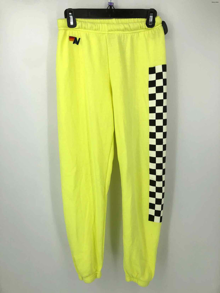 AVIATOR NATION Yellow Black & White Checkered Trim Sweats Size X-SMALL Pants