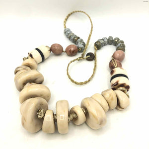 Beige Blue Multi Beaded Necklace