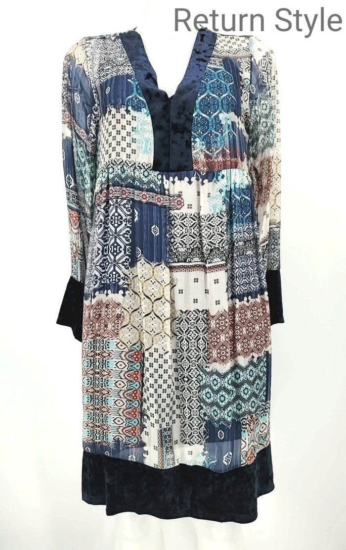 BACI White Navy Print Longsleeve Size LARGE  (L) Dress