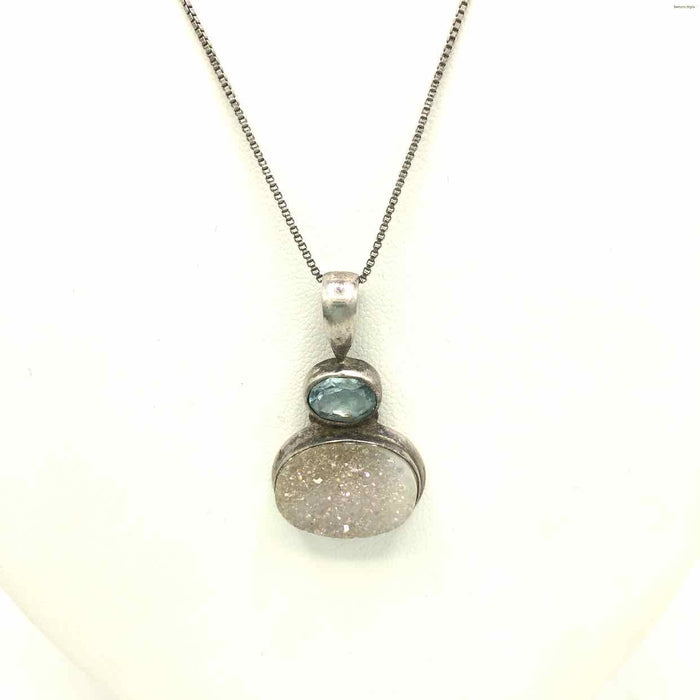 Blue Topaz Druzy Pre Loved 18" ss Necklace