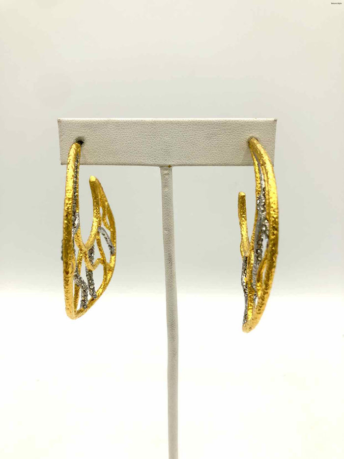 Goldtone Silvertone Crystal 3/4 Hoop Earrings