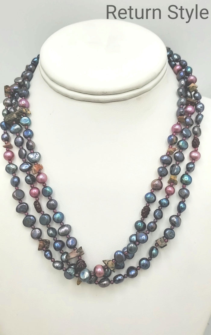 Purple Multi Pearl Sterling Silver Pre Loved MultiStrand ss Necklace