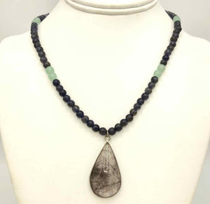 ENERGY MUSE Black Green Rutilated Quartz 18" ss Necklace