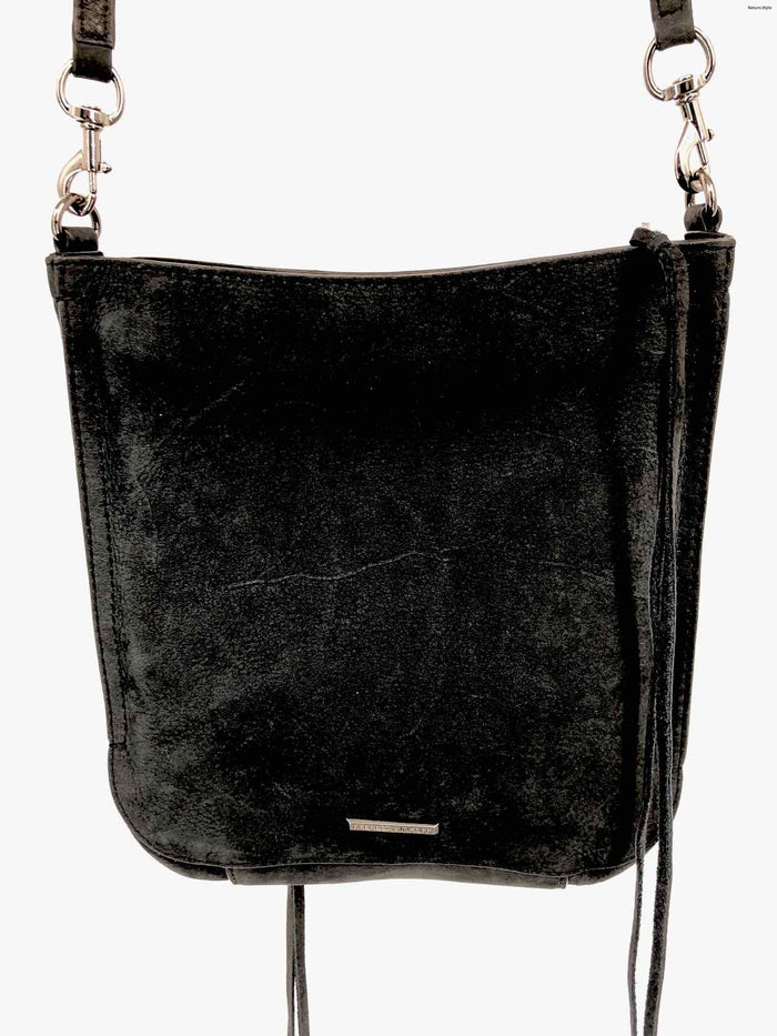 REBECCA MINKOFF Black Silver Suede Leather Crossbody Purse