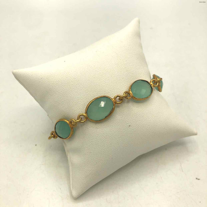 AMELIA ROSE DESIGN Aqua Goldtone Chalcedony Faceted Bracelet