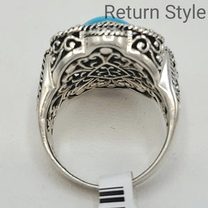 Blue Sterling Silver Filagree SZ 9 Ring SS