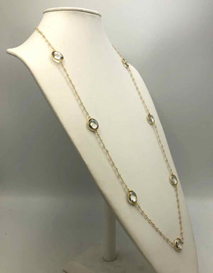 AMELIA ROSE DESIGN Goldtone Clear Crystal Rainbow Moonstone Faceted GF-Necklace